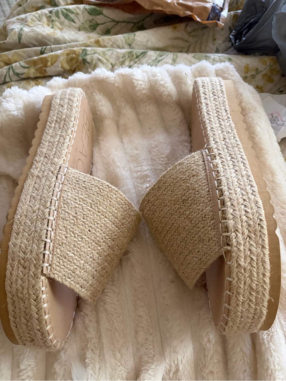 Matisse Natural Beige Woven Platform Espadrille Slides